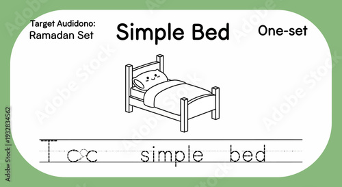 Simple Bed Illustration for Children's Learning and Ramadan Set