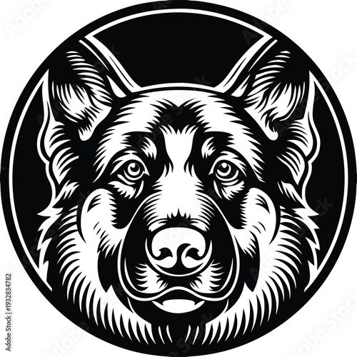 Black and white German Shepherd dog head vector illustration