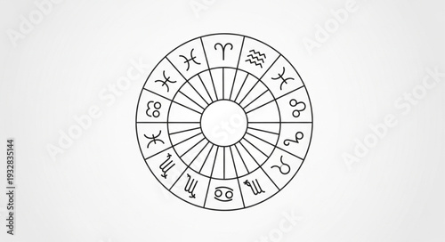 Astrological Zodiac Wheel Depicting Celestial Signs and Symbols.