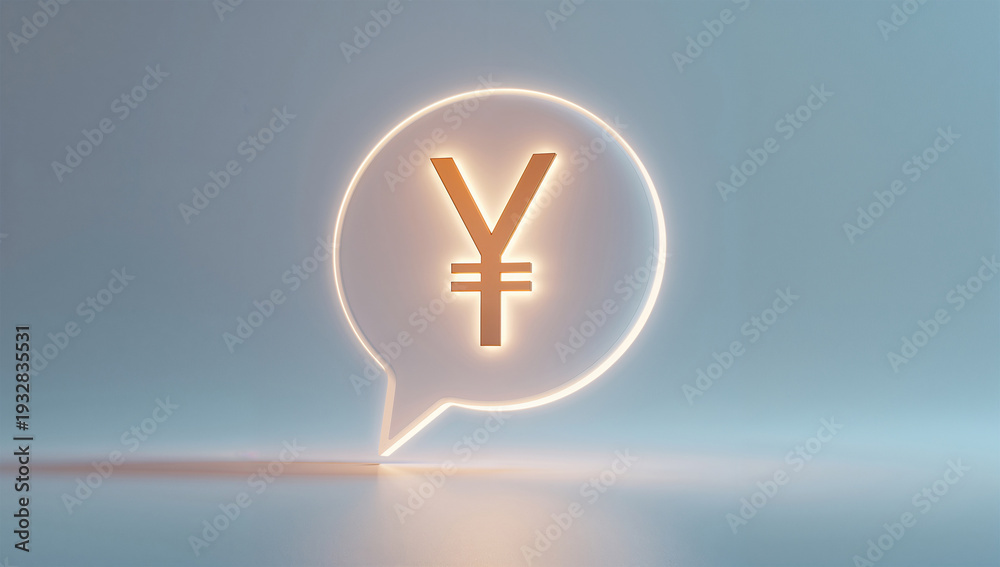 Fototapeta premium 通知の光を連想させる円記号吹き出しが示す次世代決済の3DCG背景