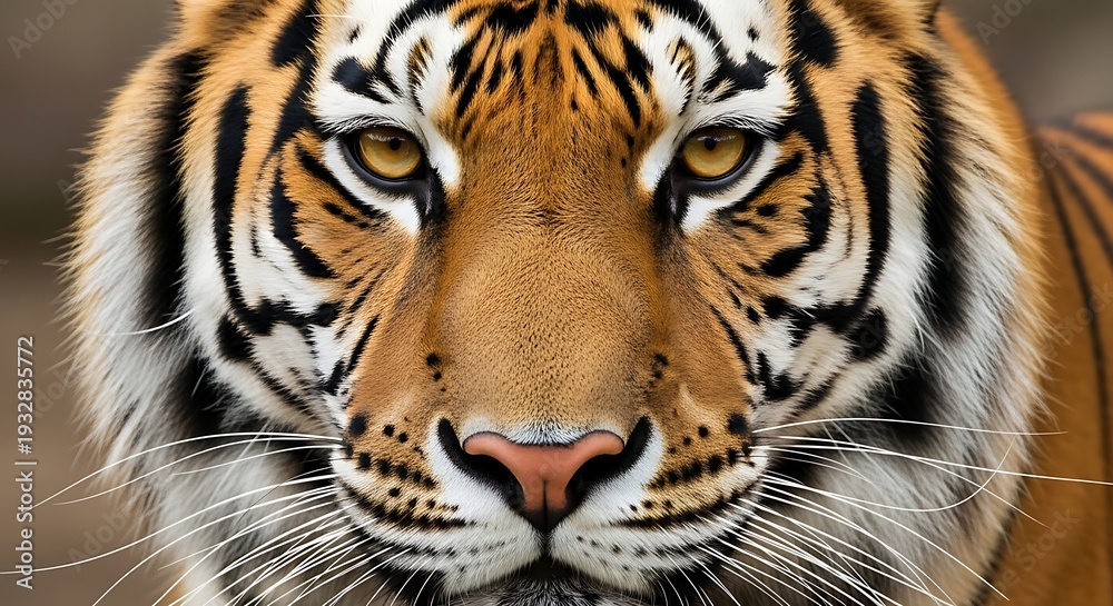 Fototapeta premium Close up portrait of a majestic tiger showcasing striking orange and black stripes