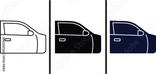 A graphic illustration of car door designs in various colors and styles