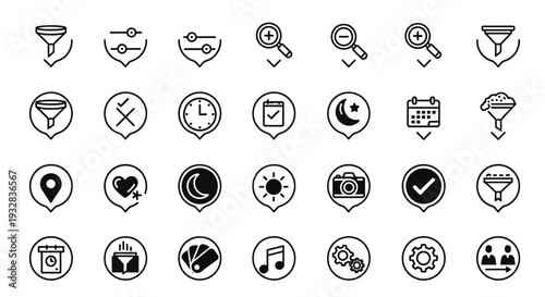 Collection of various icons representing different concepts and actions displayed on a clean white background