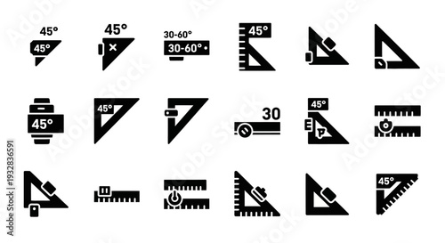 Various geometric icons and symbols illustrating different angles and measurements displayed on a clean white background from a straightforward viewpoint