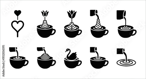 Coffee Cups with Creative Flags and Designs in Various Settings and Viewpoints