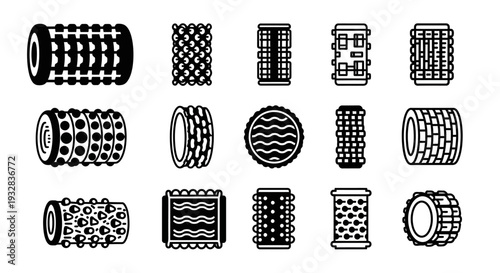 Collection of Various Tire Illustrations Displayed in a Grid Format