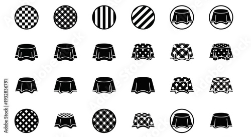Collection of various black and white patterned icons and graphics displayed in a grid layout on a plain background from a direct viewpoint