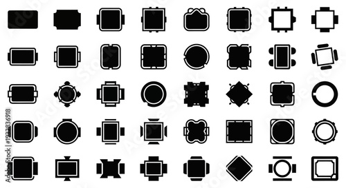 Collection of various camera icons and symbols displayed in a grid pattern on a clean white background from a straightforward viewpoint
