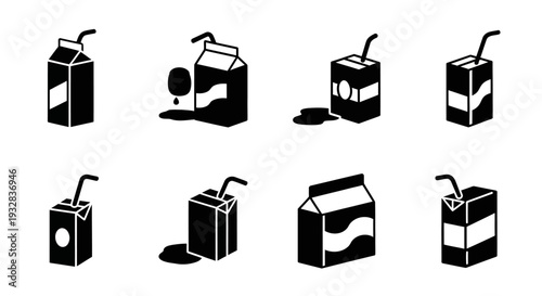 Assorted Juice Cartons with Straws in Various Orientations and Designs
