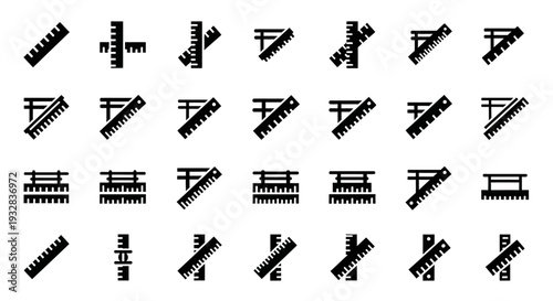 Collection of black industrial scaffolding structures isolated on white background viewed from various angles and perspectives