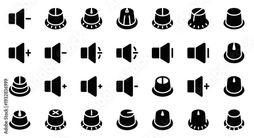 Collection of Volume Control Icons in Various Styles on a Plain Background from a Direct Viewpoint