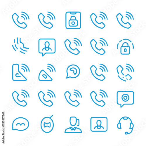 Modern Communication and Phone Call Line Icon Set contact icon set. Containing , phone, customer service, call. Solid icons vector collection.