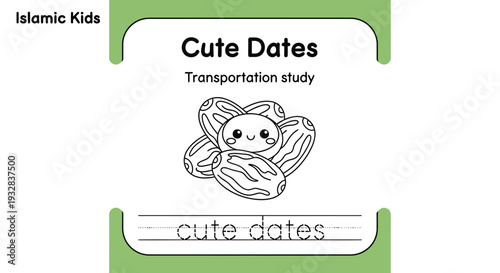Cute Cartoon Dates Character for Islamic Kids Transportation Study