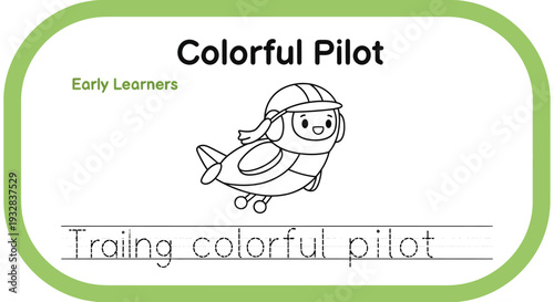 Cute Cartoon Pilot Airplane for Kids Coloring and Tracing Activity