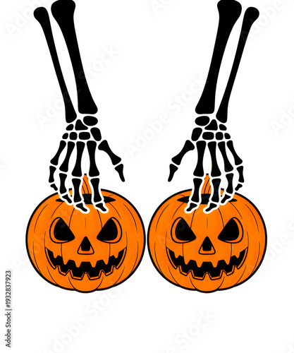 Skeleton feet on carved jack o lanterns halloween pumpkin