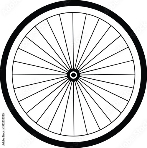Black bicycle wheel icon vector illustration isolated on white background for cycling transport equipment bike repair maintenance sports fitness and urban travel design project