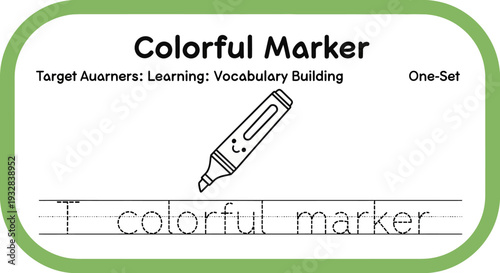 Colorful Marker Vocabulary Building Worksheet for Kids