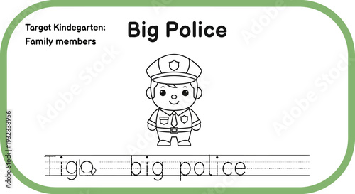 Cute Cartoon Police Officer Coloring Page for Kids, Kindergarten Learning Activity