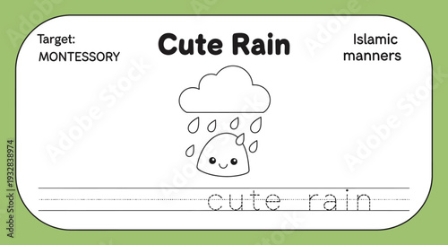 Cute Cartoon Rain Cloud and Droplets with a Smiling Face - Montessori Activity