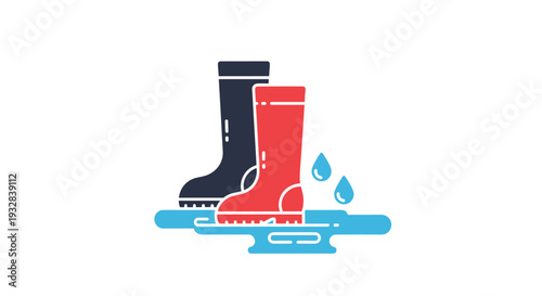 Rain Boots in Puddle with Falling Droplets Icon