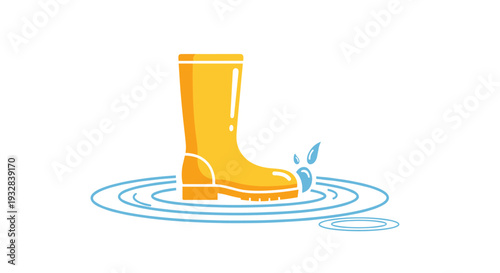 Yellow Rubber Rain Boot Splashing in Puddle Icon