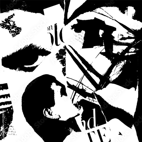 Artistic fashion week collage background. Basis graphics black and white