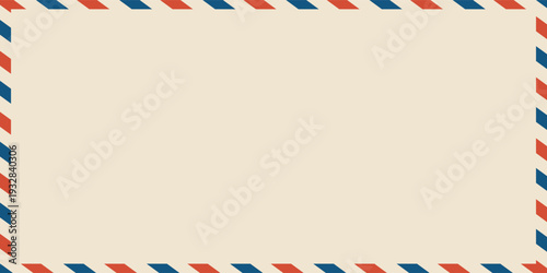 Airmail envelope frame. Commercial envelope. International vintage letter border. Retro air mail postcard with blue and red stripes. Blank correspondence paper template.eps,10