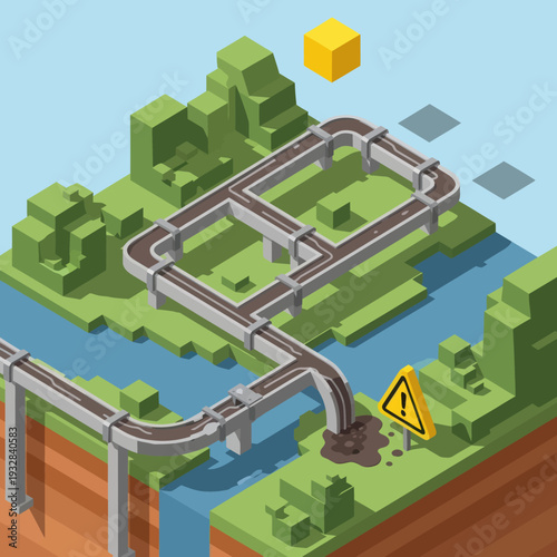 Isometric 3D Roller Coaster Track Illustration.