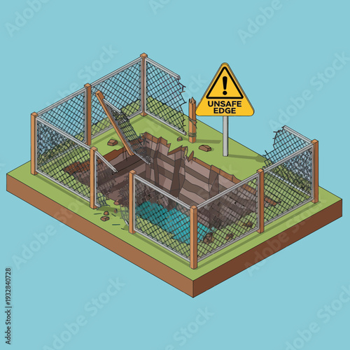 3D Illustration of Maze with Warning Sign.