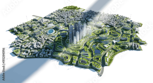 Futuristic Eco Cityscape with Green Architecture and Sustainable Urban Design