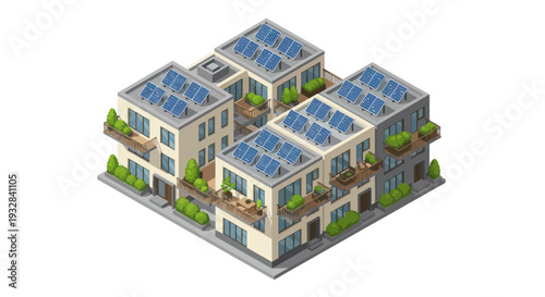 Modern Apartment Buildings with Rooftop Solar Panels - Eco-Friendly Urban Living