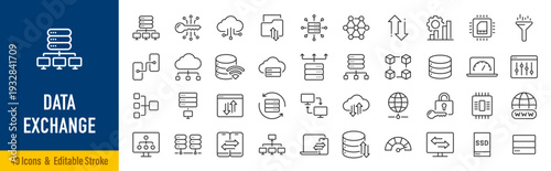Data Exchange web icons in line style. Traffic, cloud, files, server, technology, collection. Vector illustration.