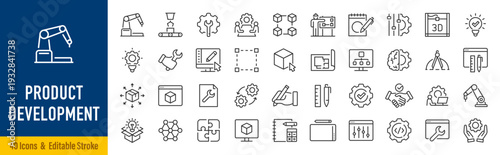Product Development web icons in line style. Sturtup, funding, target, team, ipo, collection. Vector illustration.