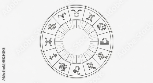 Astrological Zodiac Wheel Depicting Celestial Signs and Symbols in Circular Arrangement.