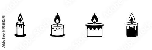 Candles With Flames In Hand Drawn Style Set. Relaxation, Ambiance, Meditation, And Spirituality Doodle Sketch Collection. Decorative Wax Lights. Isolated Vector Illustration