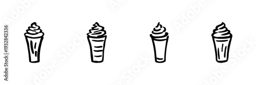 Ice Cream Cone Variations In Hand Drawn Style Set. Sweet Dessert, Summer Treat, Ice Cream Flavors Doodle Sketch Collection. Confectionery Art. Isolated Vector Illustration