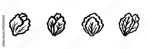 Four Lettuce Leaves In Hand Drawn Style Set. Freshness, Healthy Eating, Salad Ingredients Doodle Sketch Collection. Organic Food Illustration. Isolated Vector Illustration
