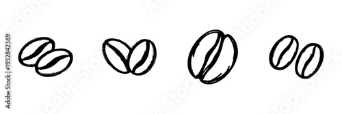 Coffee Beans In Hand Drawn Style Set. Coffee Culture, Brewing, And Cafe Doodle Sketch Collection. Rustic And Artistic Design. Isolated Vector Illustration