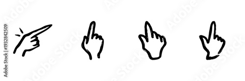 Pointing Hand Gestures In Hand Drawn Style Set. Directional Indication, Navigation, Selection Doodle Sketch Collection. Gesture Communication Symbols. Isolated Vector Illustration