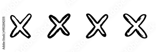 Four Hand Drawn X Marks In Doodle Style Set. Symbol Of Incorrect, Error, Or Rejection. Sketch Collection For Educational And Design Purposes. Isolated Vector Illustration