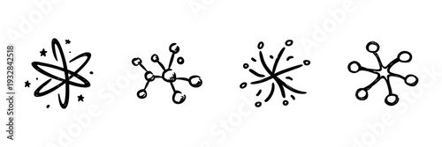 Atomic And Molecular Structure Icons In Hand Drawn Style Set. Science, Chemistry, Physics, And Molecular Biology Doodle Sketch Collection. Educational And Scientific Isolated Vector Illustration