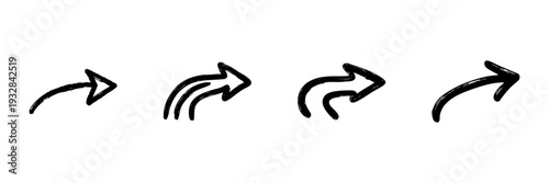 Curved Arrow Icons In Hand Drawn Style Set. Directional Movement, Navigation, And Progress Doodle Sketch Collection. Isolated Vector Illustration