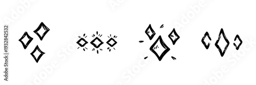 Sparkling Diamond Shapes In Hand Drawn Style Set. Decorative Elements, Elegance, And Glamour Doodle Sketch Collection. Shiny And Stylish Design. Isolated Vector Illustration