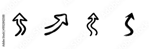 Curved Arrows In Hand Drawn Style Set. Directional Movement, Progress, And Growth Doodle Sketch Collection. Navigational Symbols. Isolated Vector Illustration