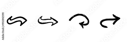 Hand Drawn Arrow Icons In Doodle Style Set. Directional Navigation, Movement, And Guidance Sketch Collection. Isolated Vector Illustration