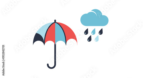 Umbrella and Rain Cloud Weather Icon on White Background