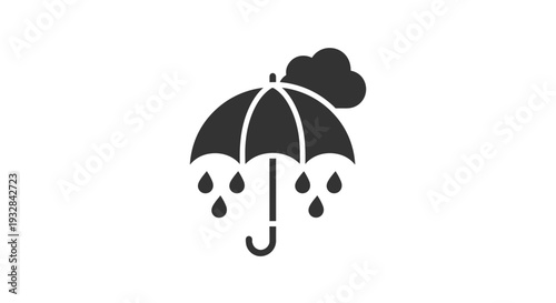 Umbrella with Raindrops and Cloud Icon