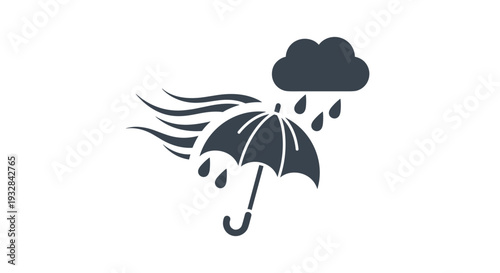 Stormy Weather Icon with Rain Wind and Umbrella