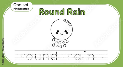 Cute Rain Cloud Coloring Page for Kids: Round Rain Learning Activity