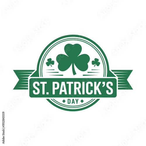 St. Patrick's Day logo with shamrock and green ribbon